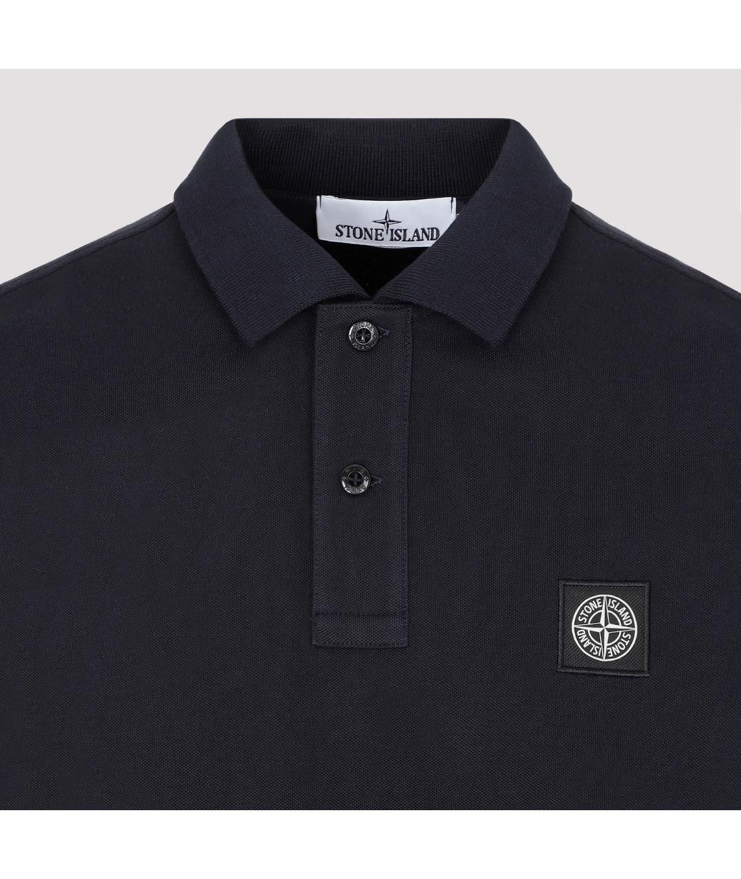 STONE ISLAND Темно-синее хлопковое поло с коротким рукавом, фото 4