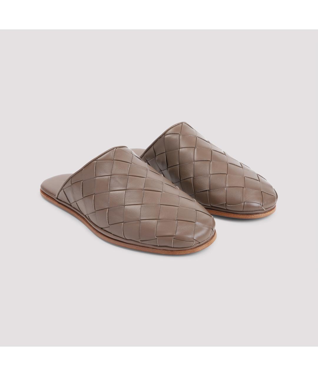 BOTTEGA VENETA Коричневые кожаные шлепанцы, фото 4