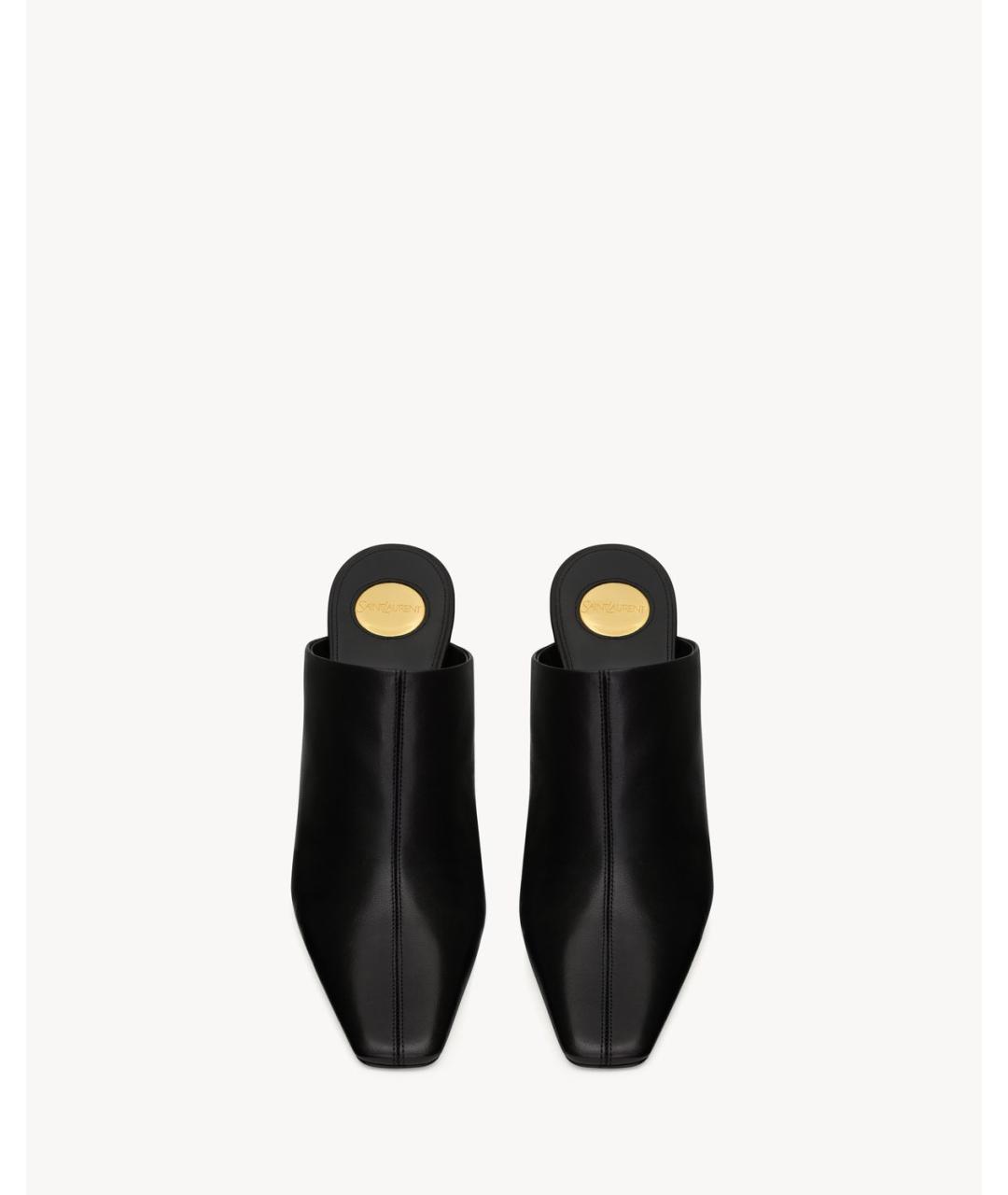 SAINT LAURENT Черные кожаные мюли, фото 2