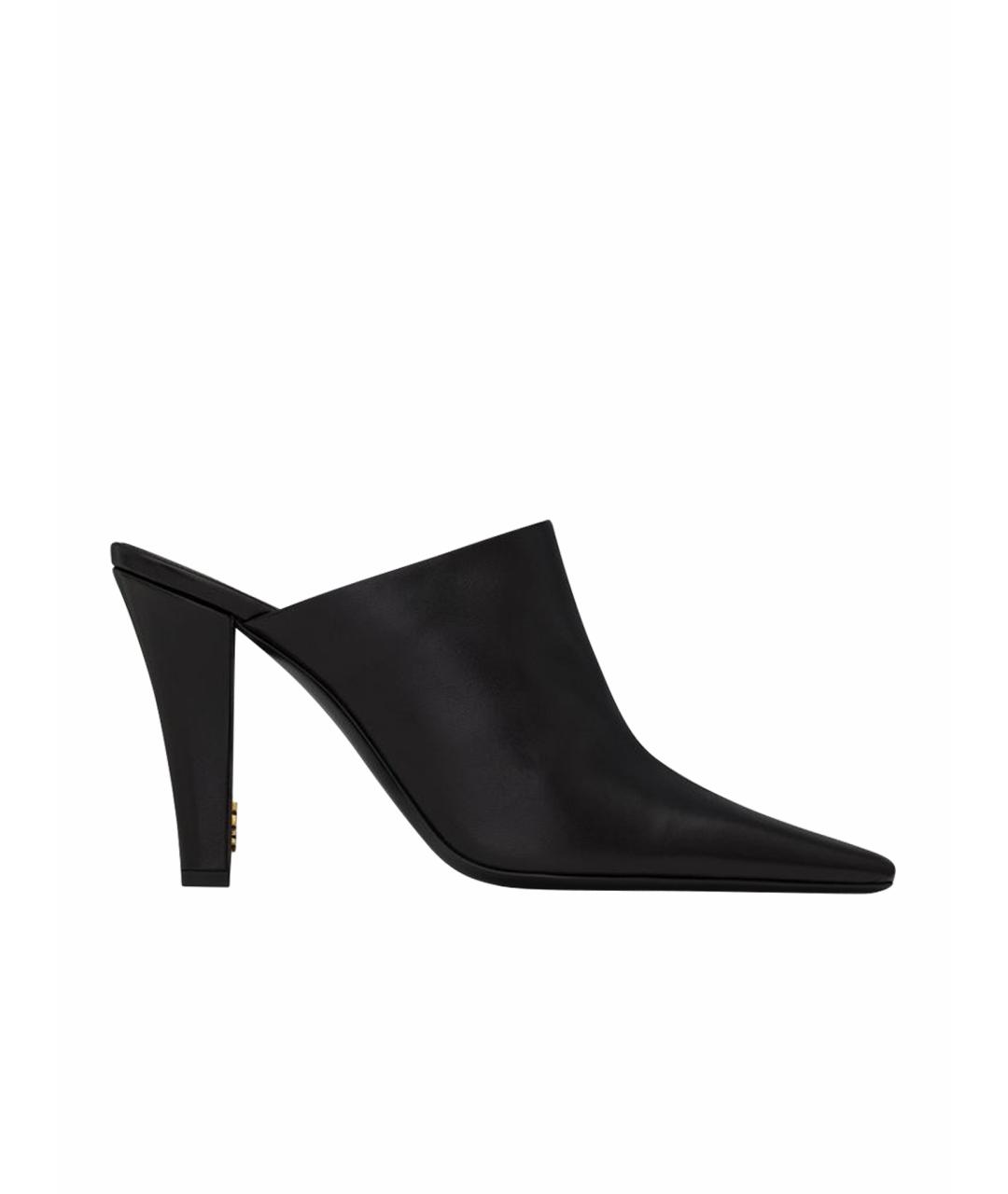 SAINT LAURENT Черные кожаные мюли, фото 1