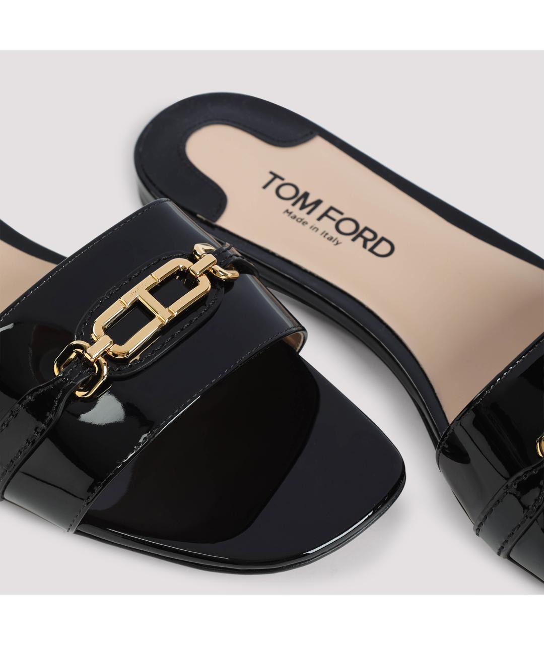TOM FORD Черные шлепанцы из лакированной кожи, фото 5