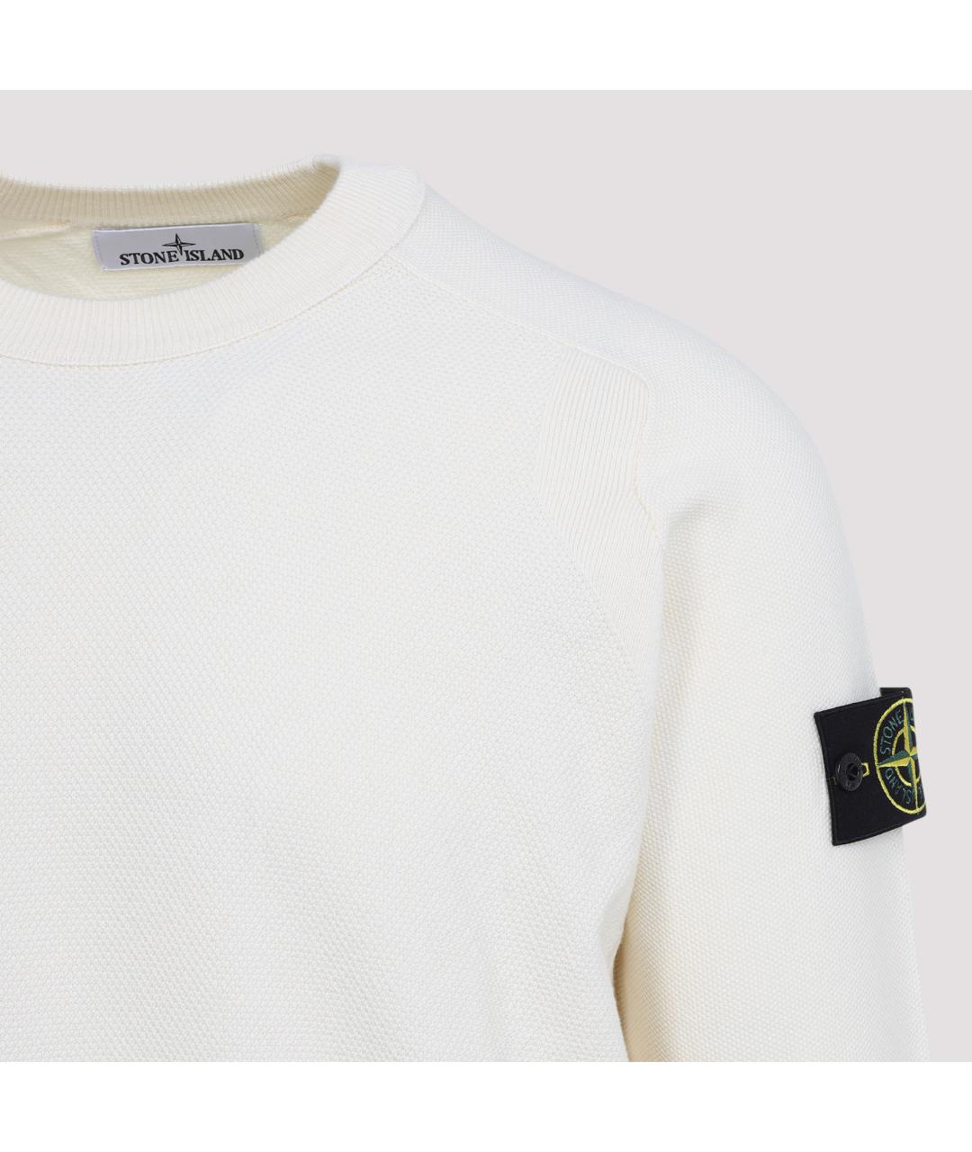 STONE ISLAND Белый хлопковый джемпер / свитер, фото 4