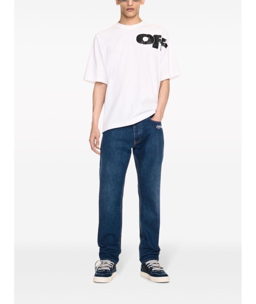 OFF-WHITE Синие хлопковые повседневные брюки, фото 2