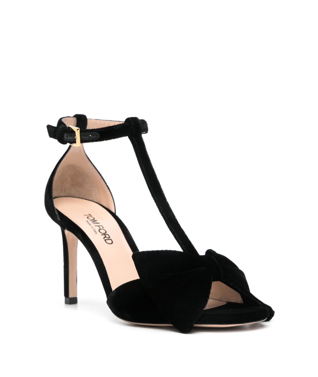 TOM FORD Черные бархатные босоножки, фото 4