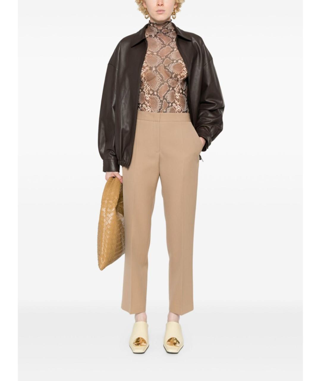 JIL SANDER Бежевые шерстяные прямые брюки, фото 2