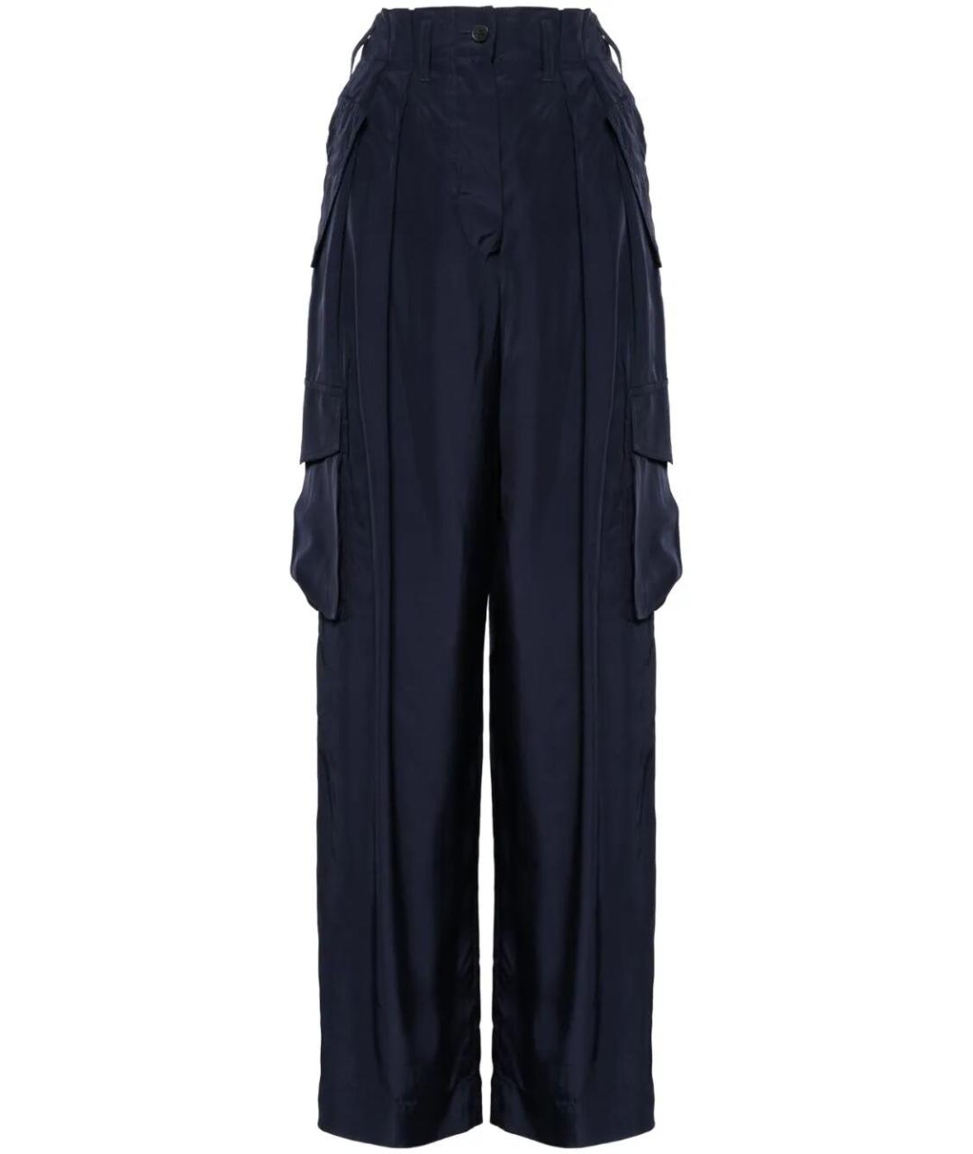 DRIES VAN NOTEN Темно-синие вискозные прямые брюки, фото 4