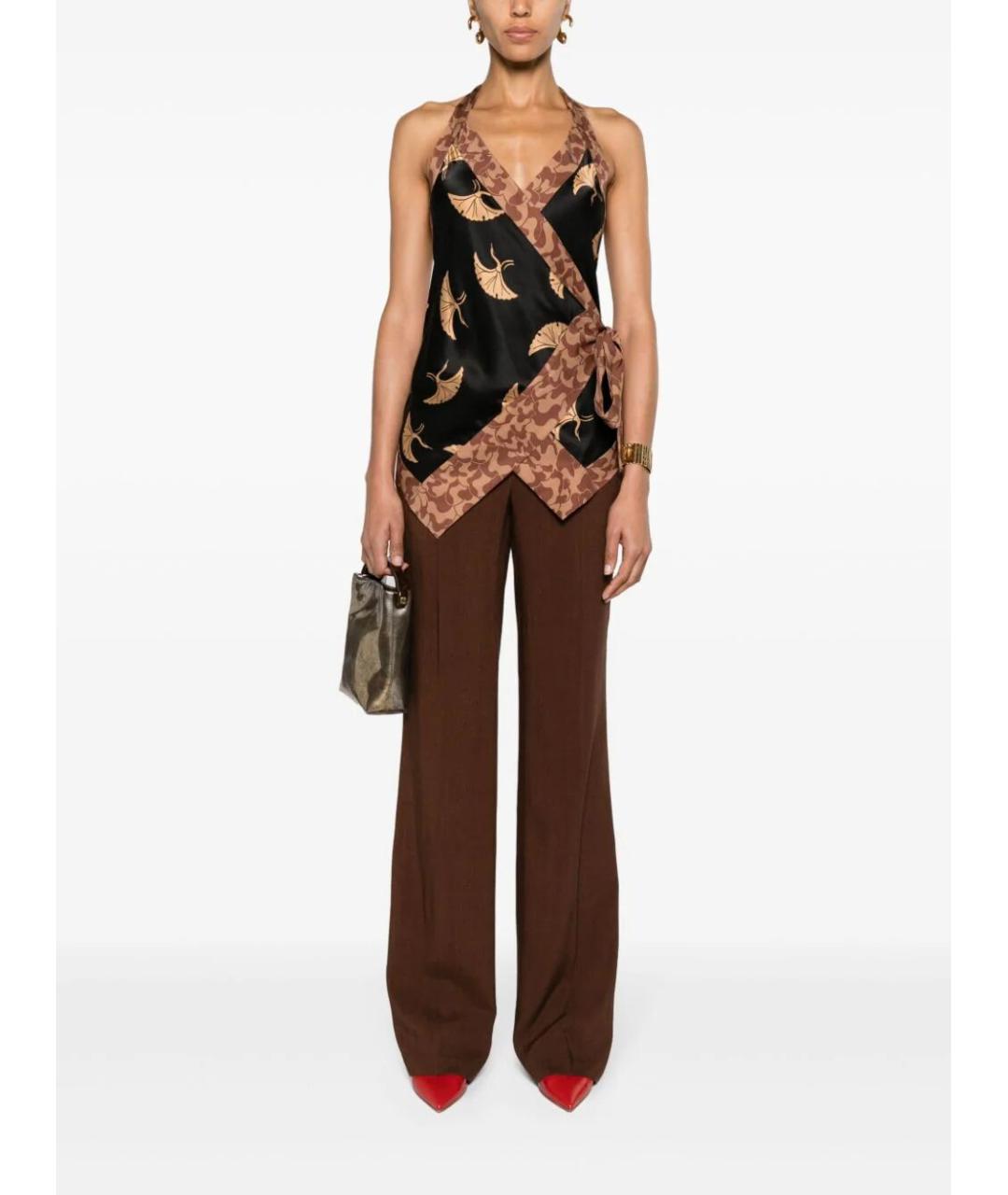 DRIES VAN NOTEN Коричневые шелковые прямые брюки, фото 5