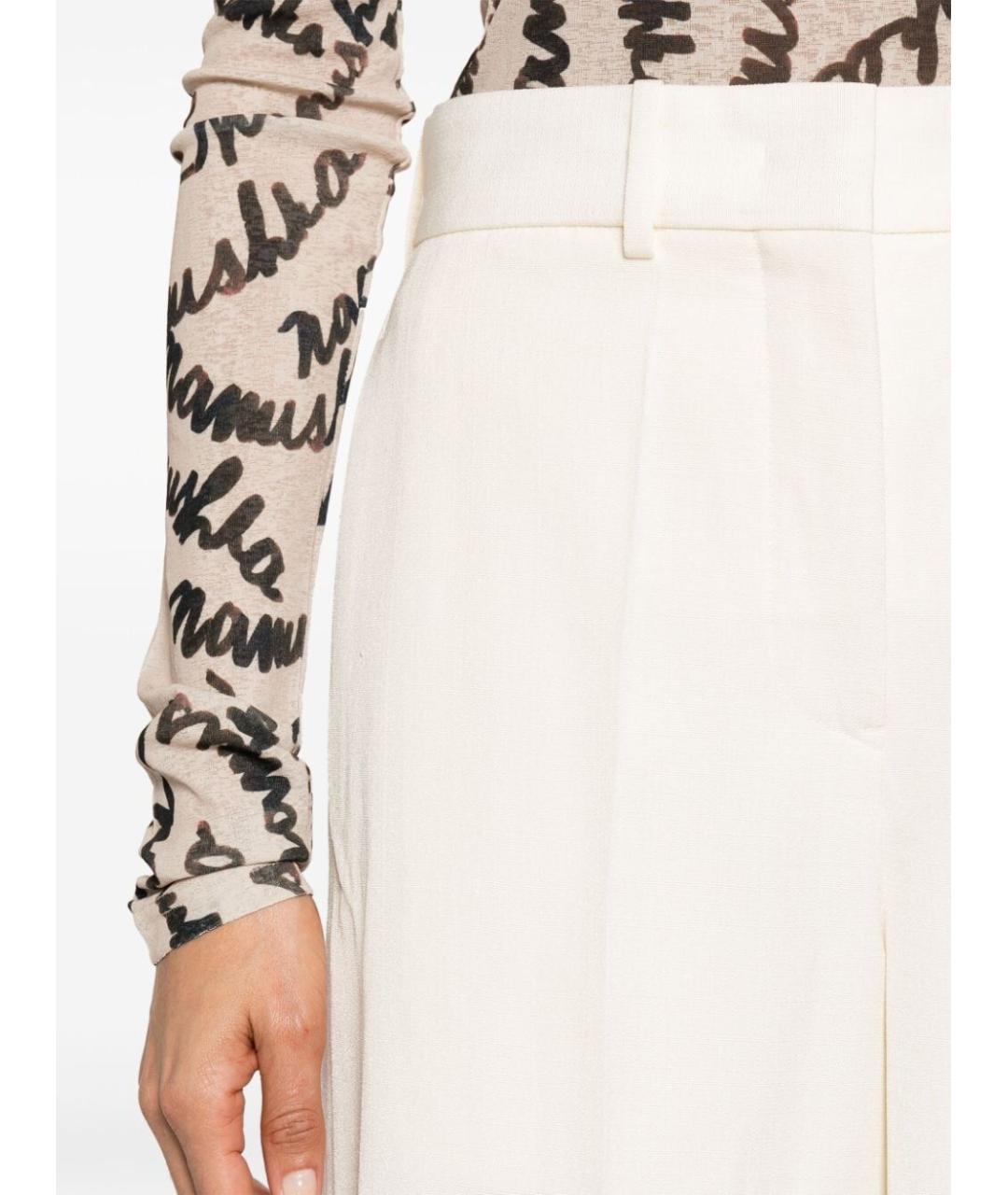 JIL SANDER Бежевые шелковые прямые брюки, фото 2