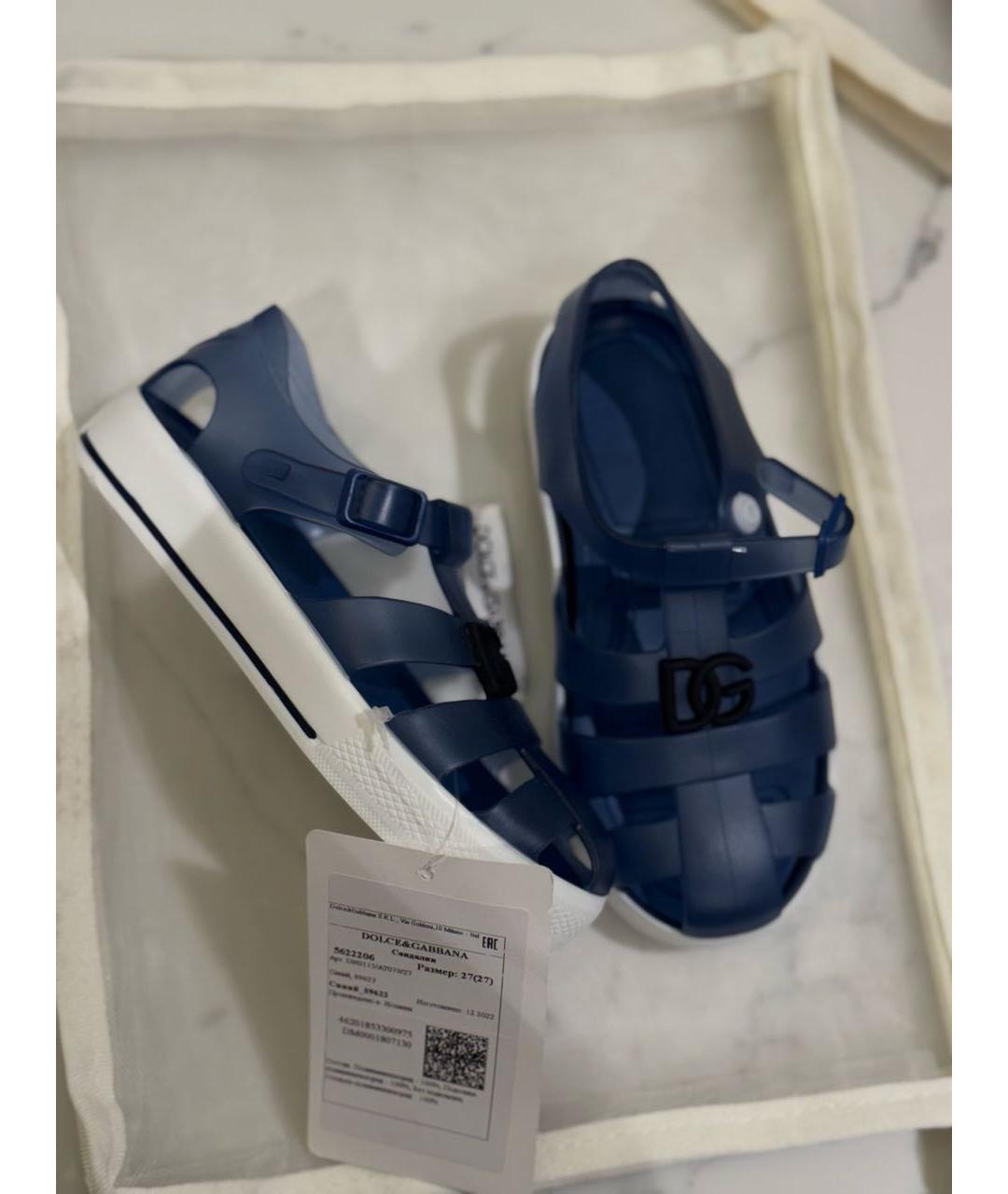 DOLCE & GABBANA KIDS Темно-синие резиновые сандалии и шлепанцы, фото 4
