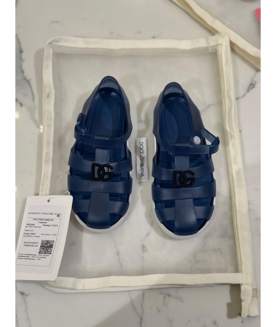 DOLCE & GABBANA KIDS Темно-синие резиновые сандалии и шлепанцы, фото 2