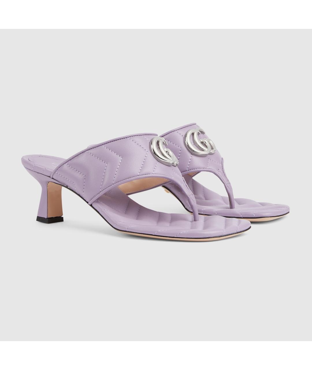 GUCCI Фиолетовые кожаные мюли, фото 4