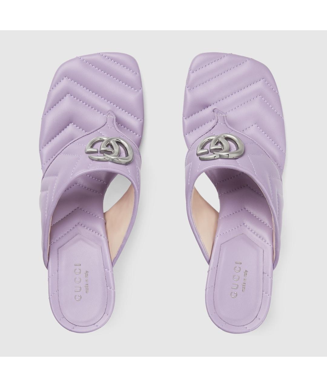 GUCCI Фиолетовые кожаные мюли, фото 5