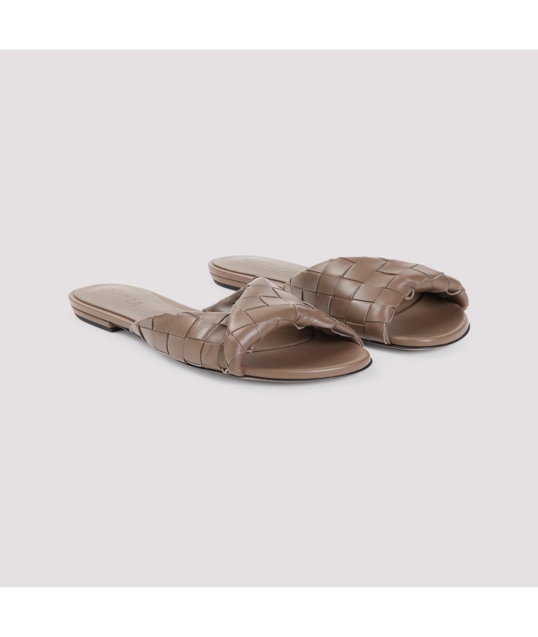 BOTTEGA VENETA Коричневые кожаные шлепанцы, фото 4