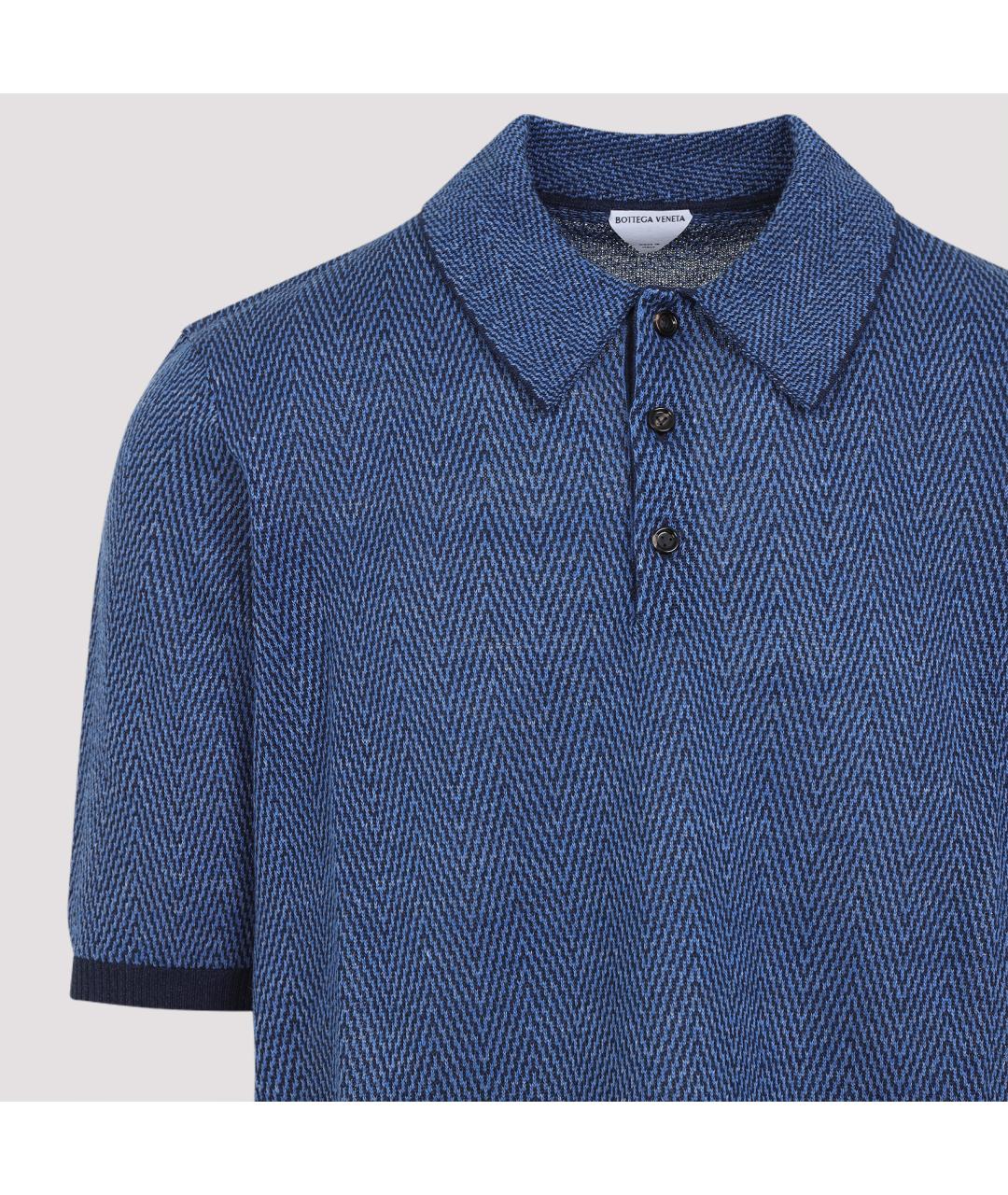 BOTTEGA VENETA Синее хлопко-леновое поло с коротким рукавом, фото 4