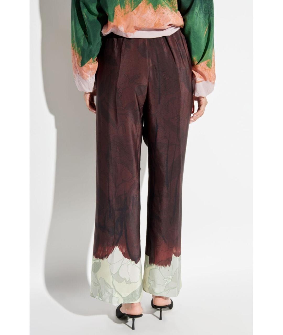 DRIES VAN NOTEN Коричневые шелковые прямые брюки, фото 4