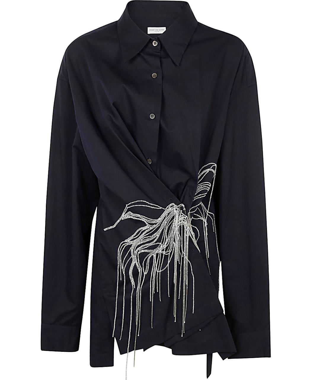 DRIES VAN NOTEN Темно-синяя хлопковая рубашка, фото 1