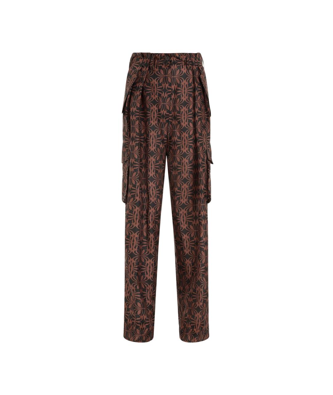 DRIES VAN NOTEN Коричневые шелковые прямые брюки, фото 1