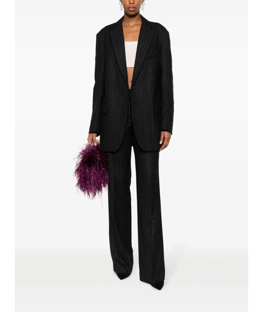 DRIES VAN NOTEN Антрацитовые шерстяные прямые брюки, фото 4