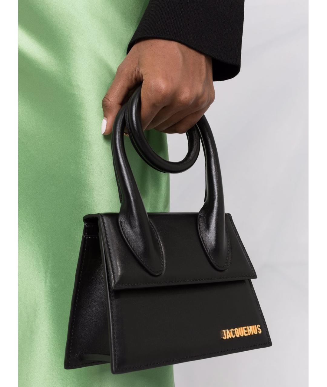 JACQUEMUS Черная кожаная сумка с короткими ручками, фото 5
