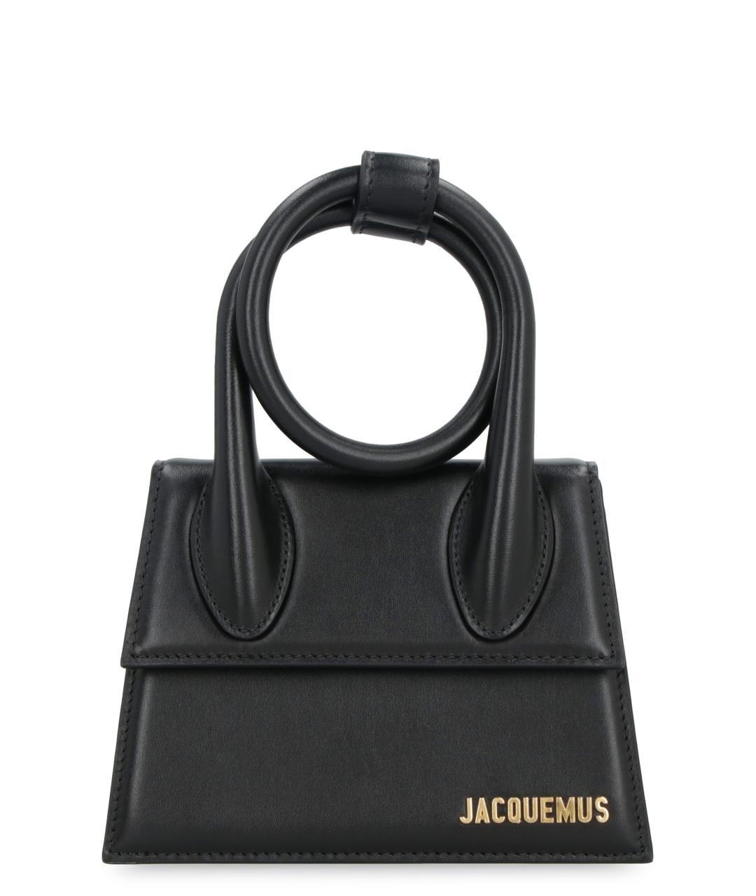 JACQUEMUS Черная кожаная сумка с короткими ручками, фото 1
