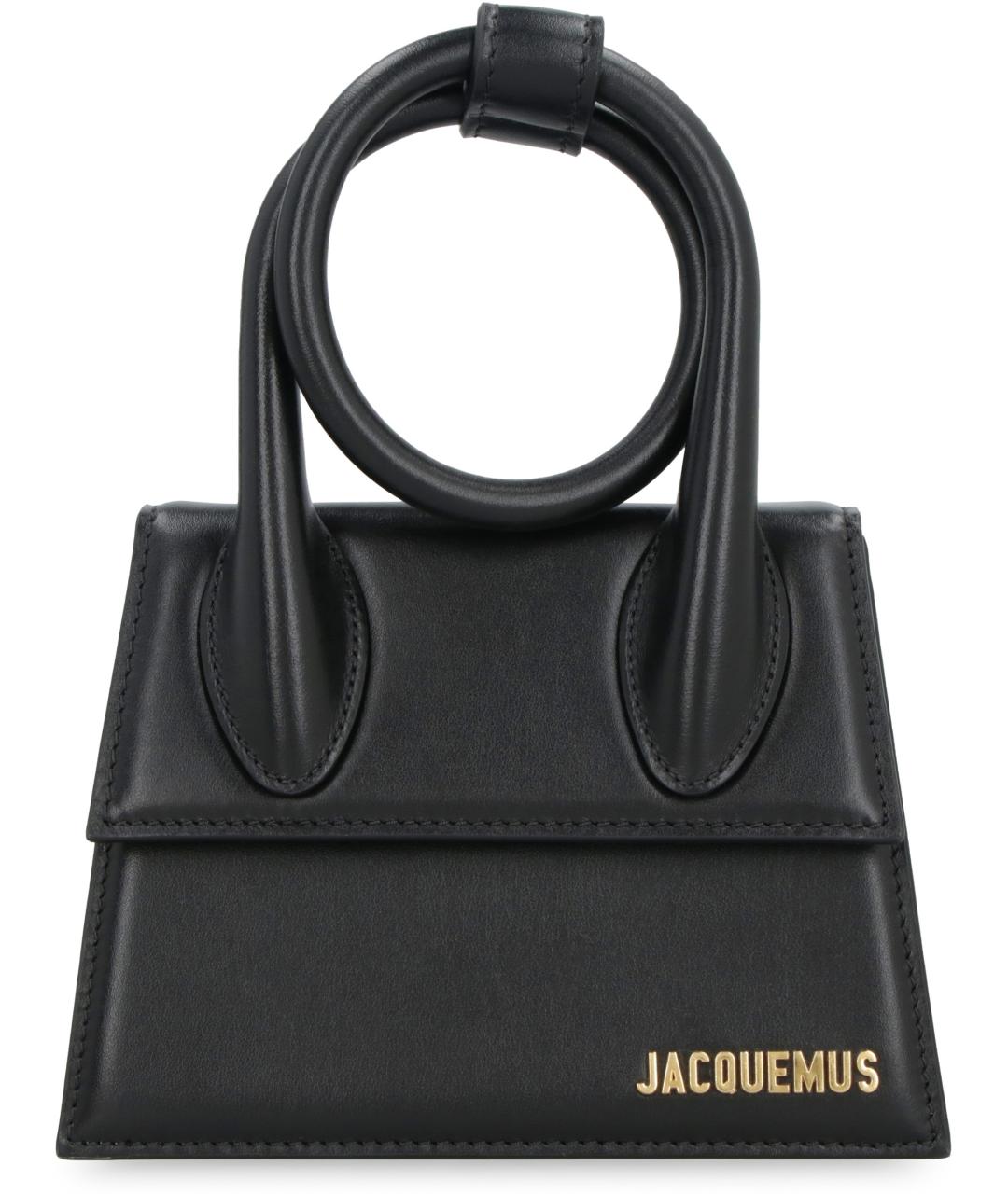 JACQUEMUS Черная кожаная сумка с короткими ручками, фото 2