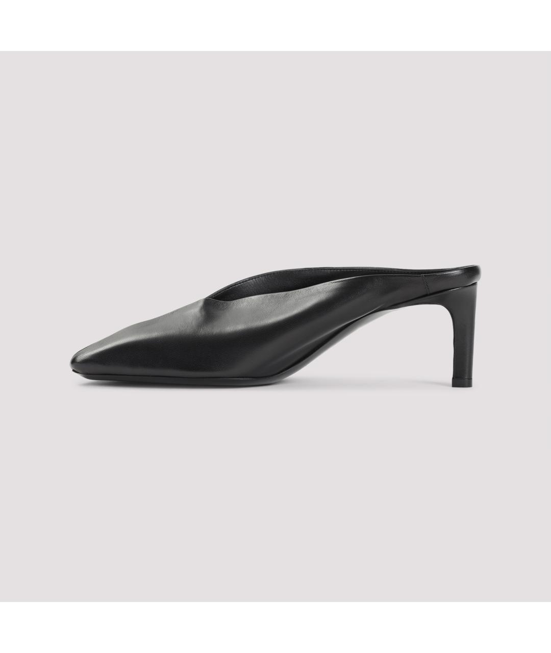 JIL SANDER Черные кожаные мюли, фото 3