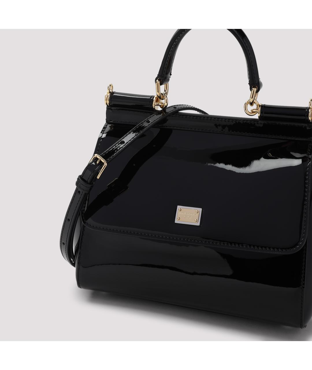 DOLCE&GABBANA Черная сумка с короткими ручками из лакированной кожи, фото 4