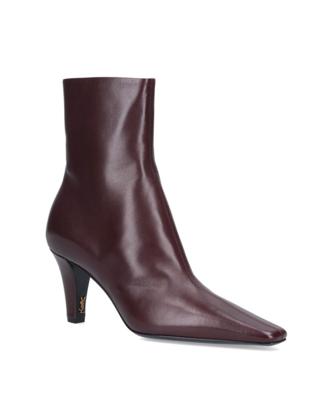 SAINT LAURENT Коричневые кожаные ботильоны, фото 2