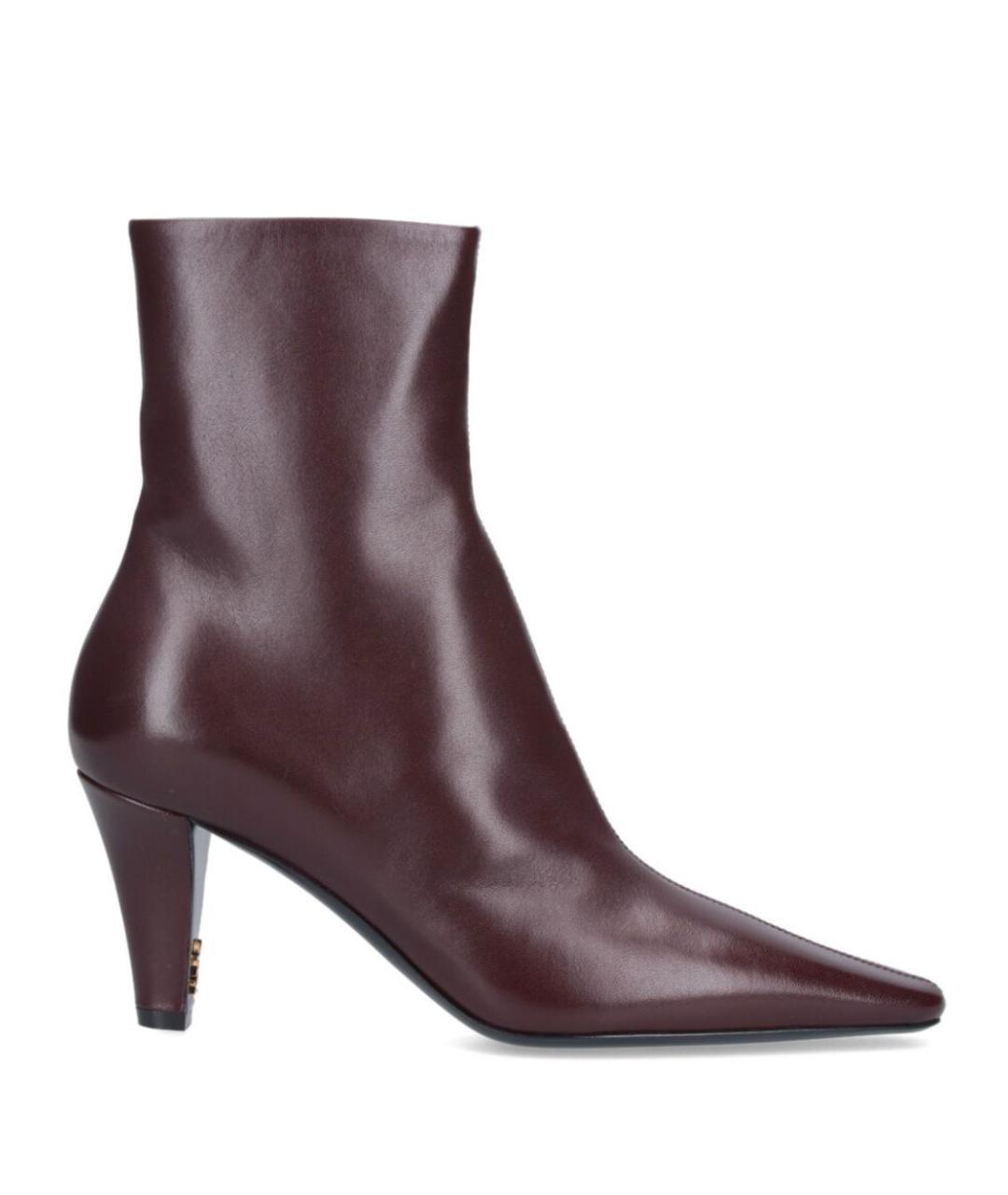SAINT LAURENT Коричневые кожаные ботильоны, фото 1