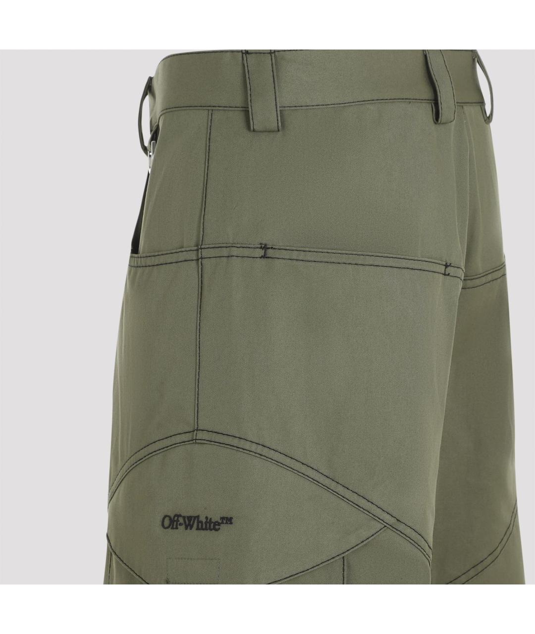 OFF-WHITE Зеленые хлопковые повседневные брюки, фото 3