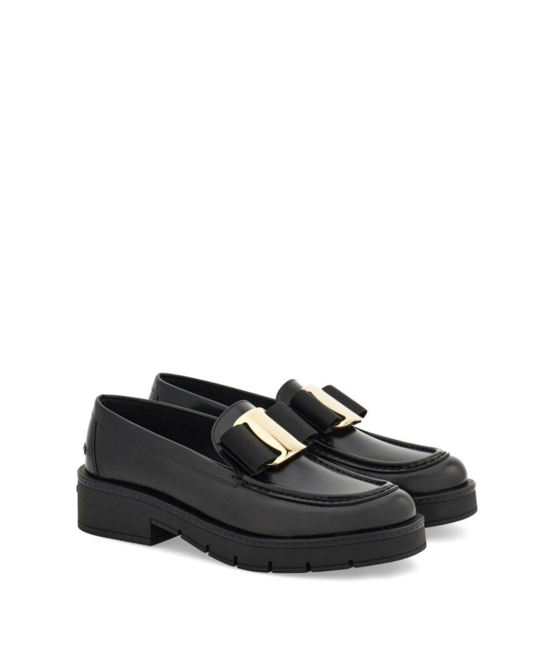 FERRAGAMO Черные кожаные лоферы, фото 4