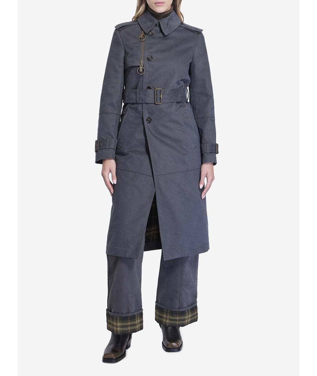 BURBERRY Серые хлопко-эластановые прямые брюки, фото 3