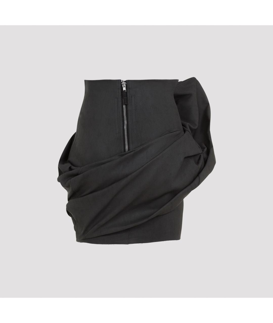 RICK OWENS Черная хлопковая юбка мини, фото 3