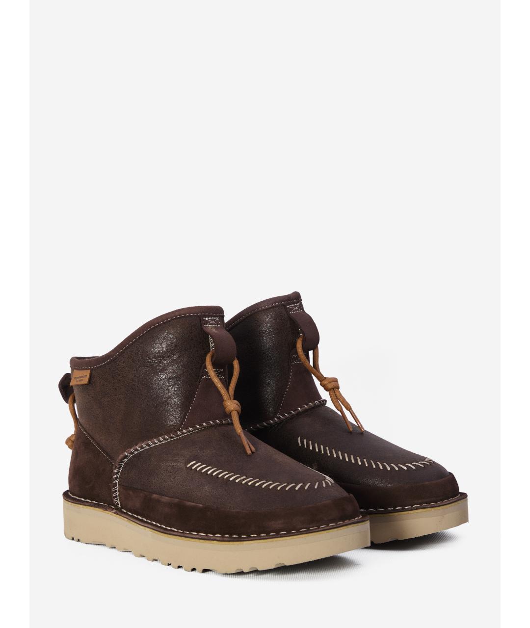 UGG AUSTRALIA Коричневые кожаные низкие ботинки, фото 2