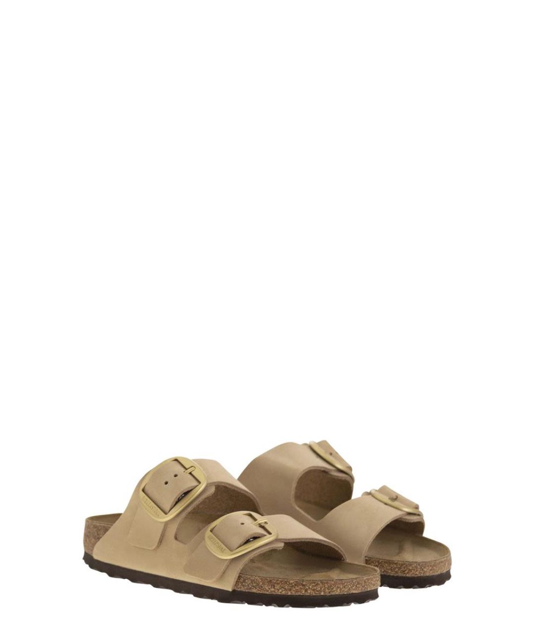BIRKENSTOCK Бежевые кожаные шлепанцы, фото 4