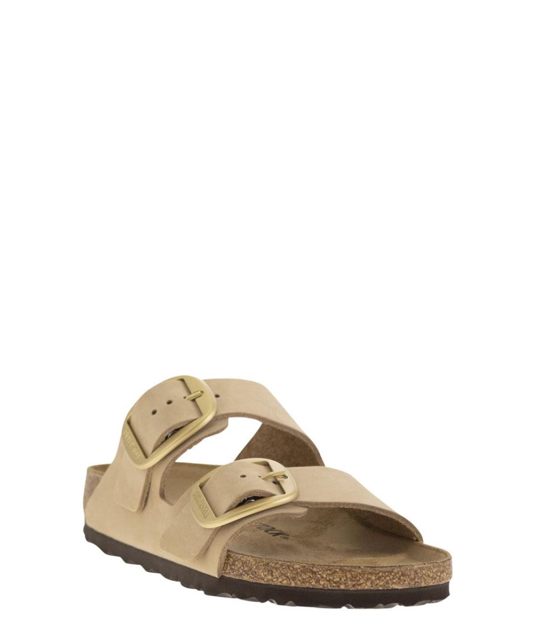 BIRKENSTOCK Бежевые кожаные шлепанцы, фото 2