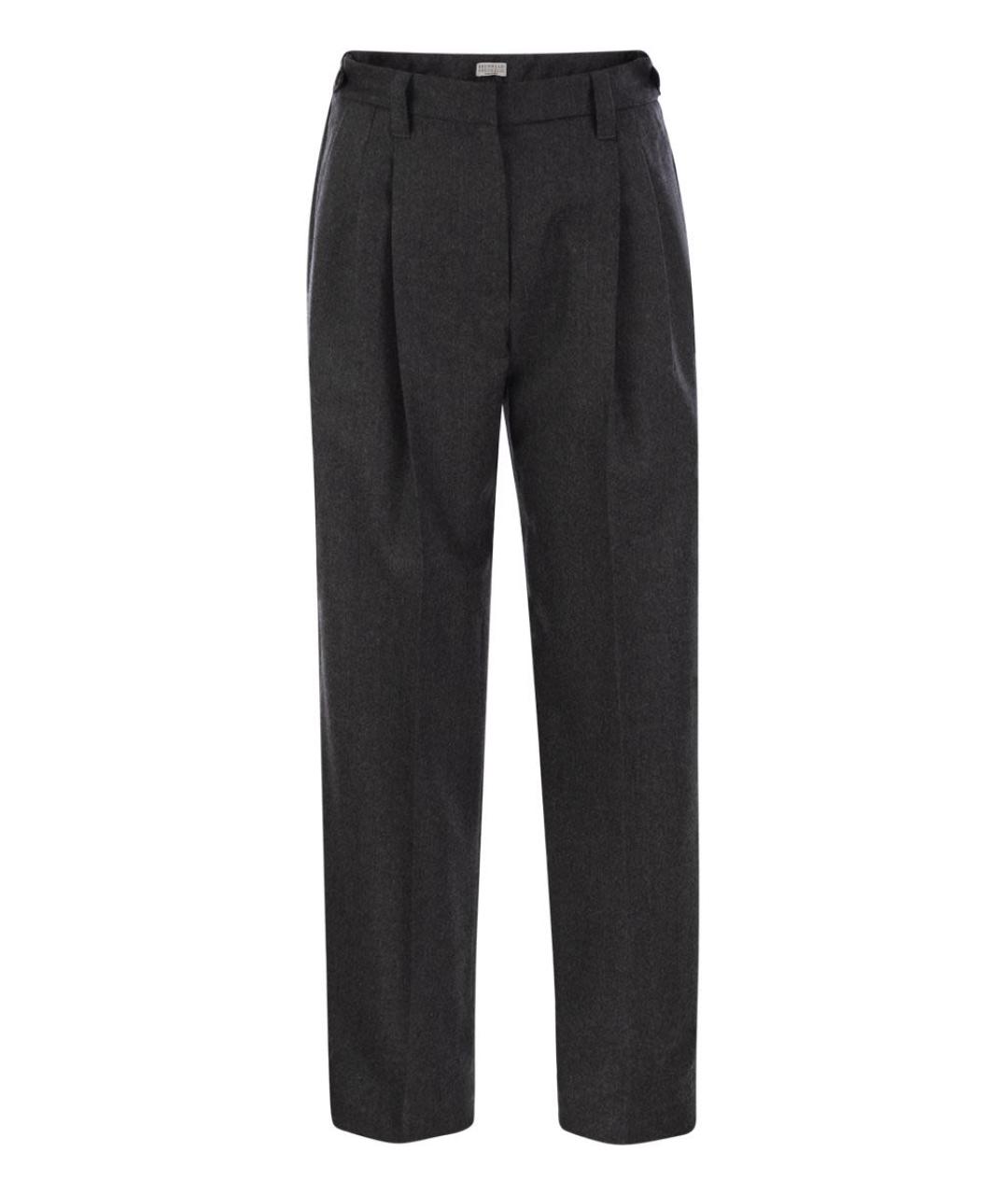 BRUNELLO CUCINELLI Антрацитовые шерстяные прямые брюки, фото 1
