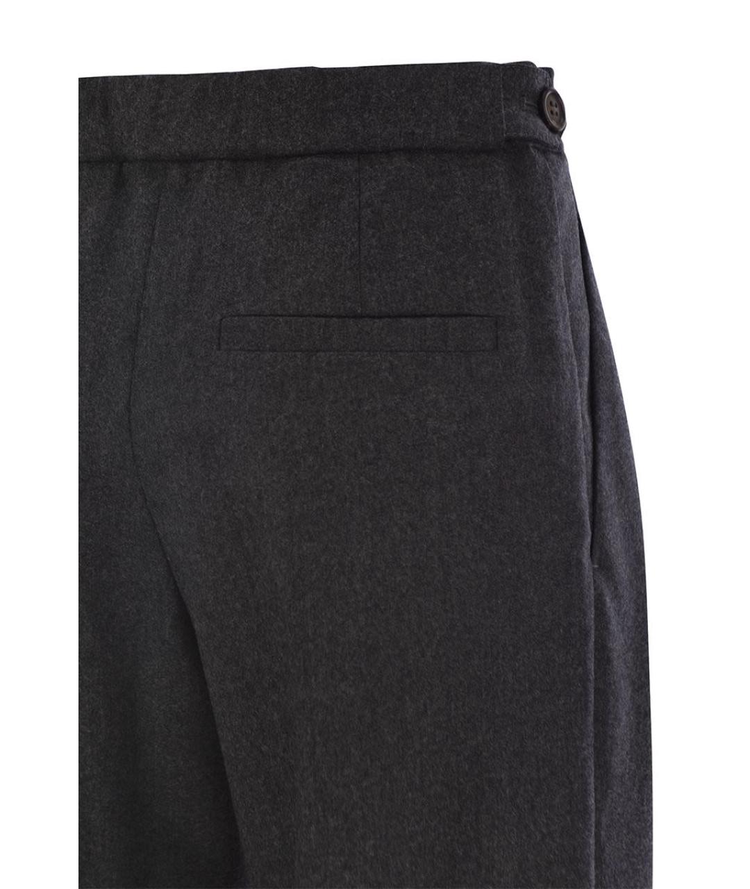 BRUNELLO CUCINELLI Антрацитовые шерстяные прямые брюки, фото 4