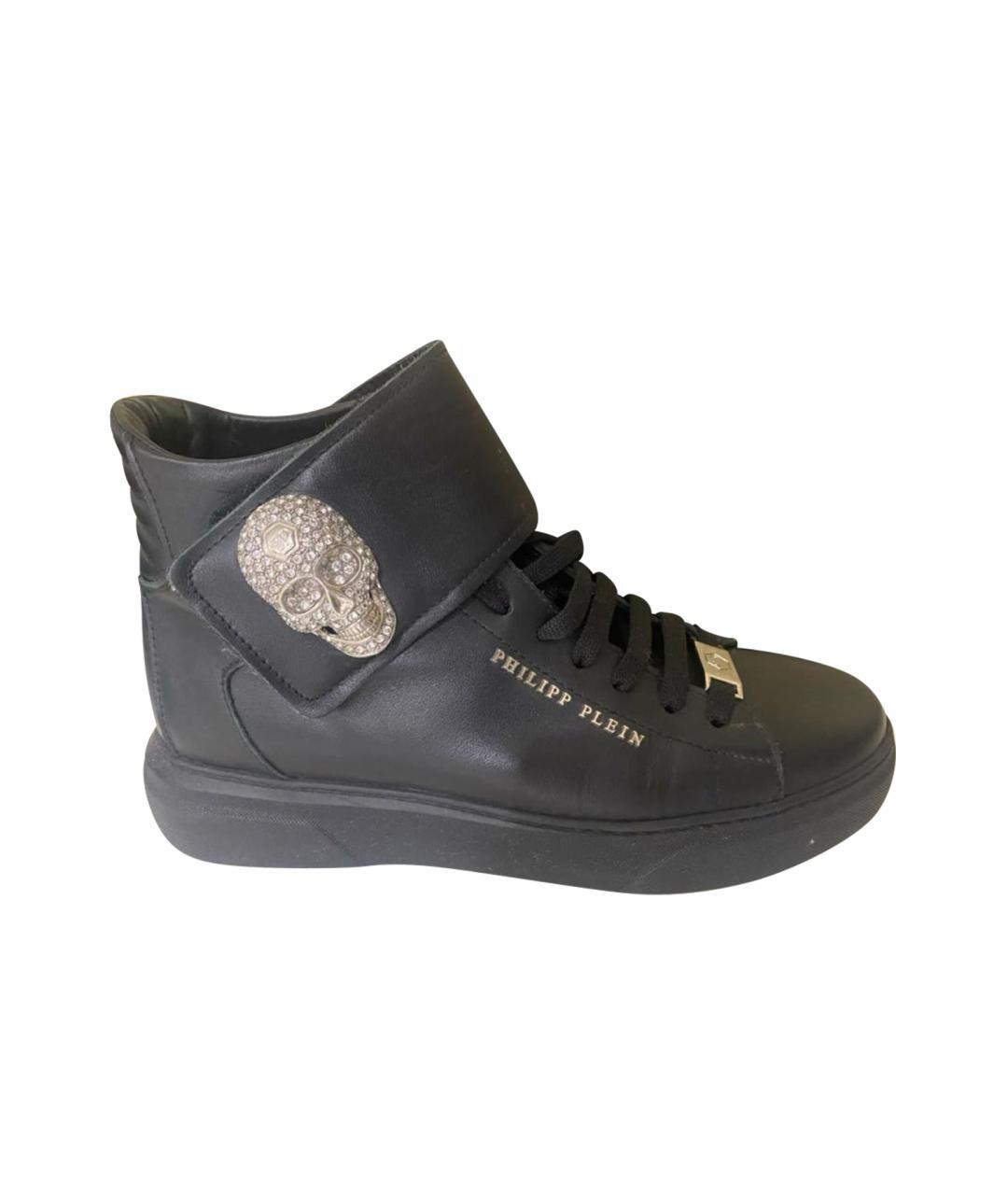 PHILIPP PLEIN Черные кожаные кроссовки, фото 1
