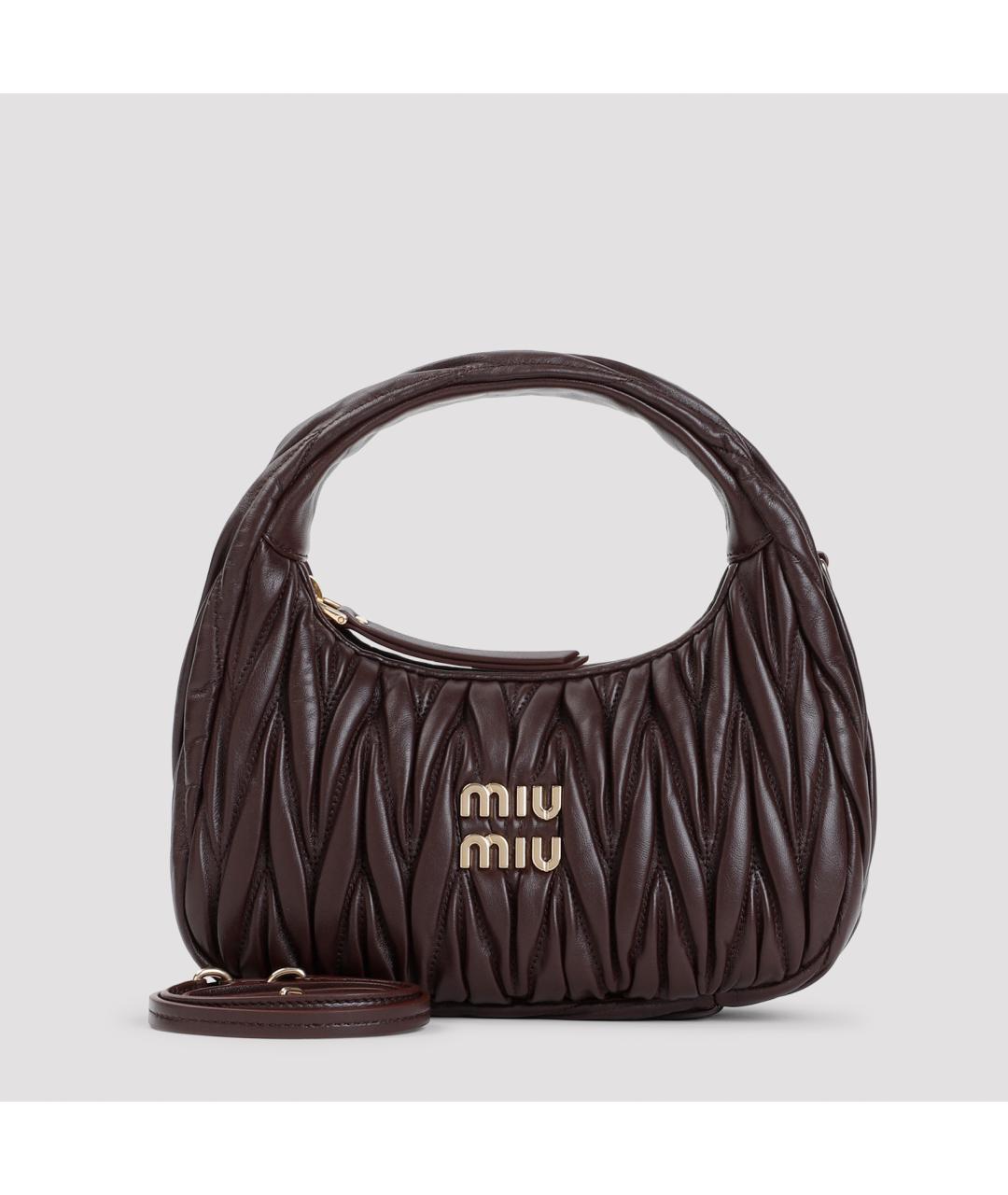 MIU MIU Коричневая кожаная сумка с короткими ручками, фото 3