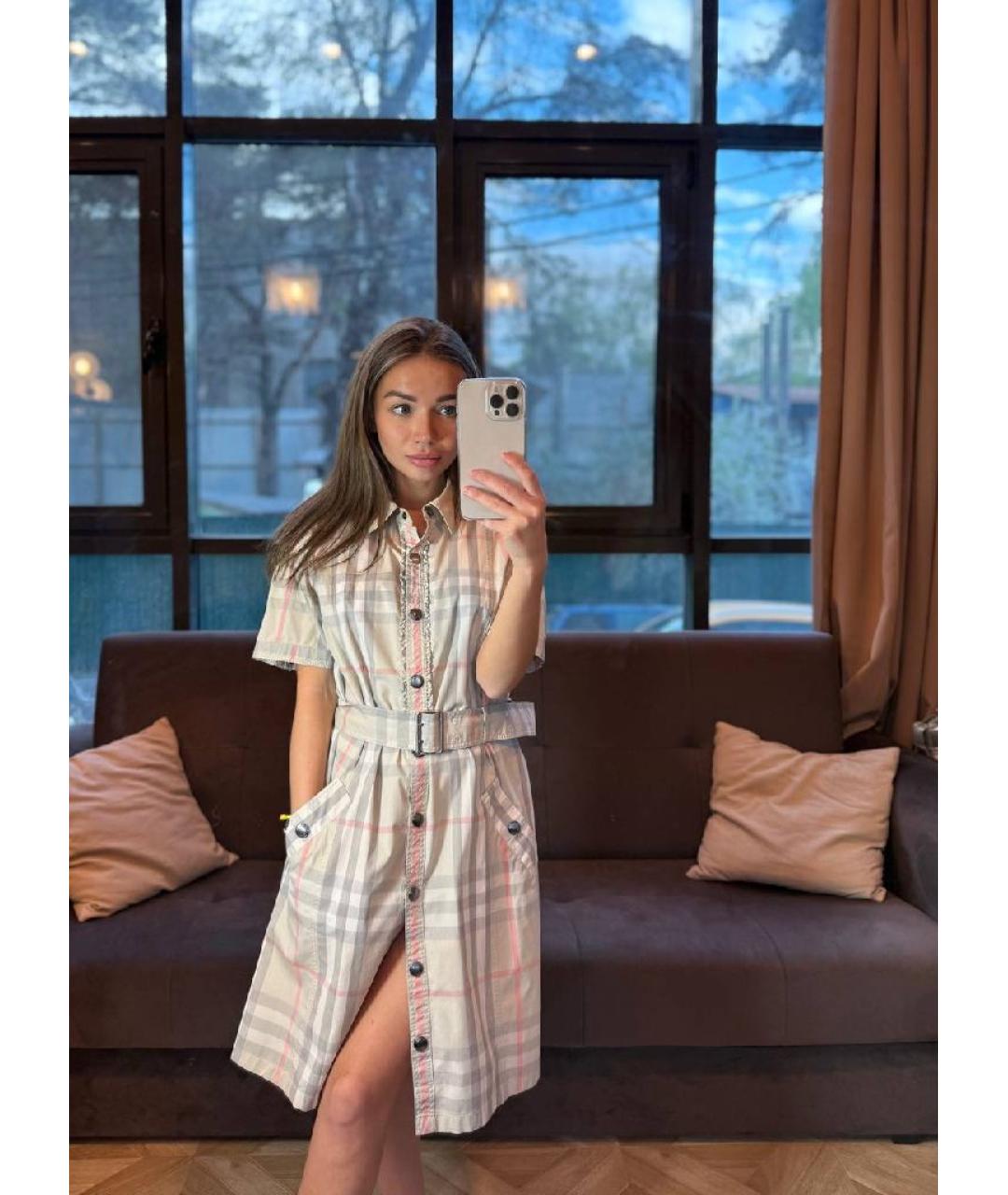 BURBERRY Бежевое хлопковое повседневное платье, фото 5