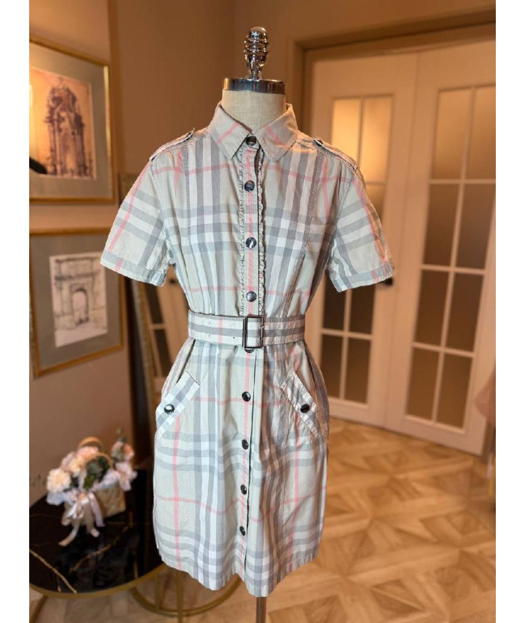 BURBERRY Бежевое хлопковое повседневное платье, фото 6