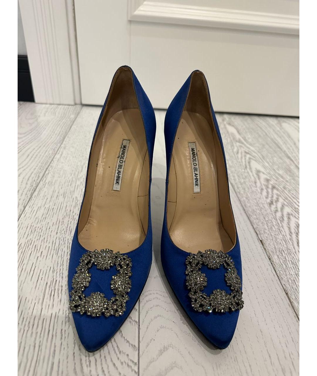 MANOLO BLAHNIK Темно-синие текстильные туфли, фото 2