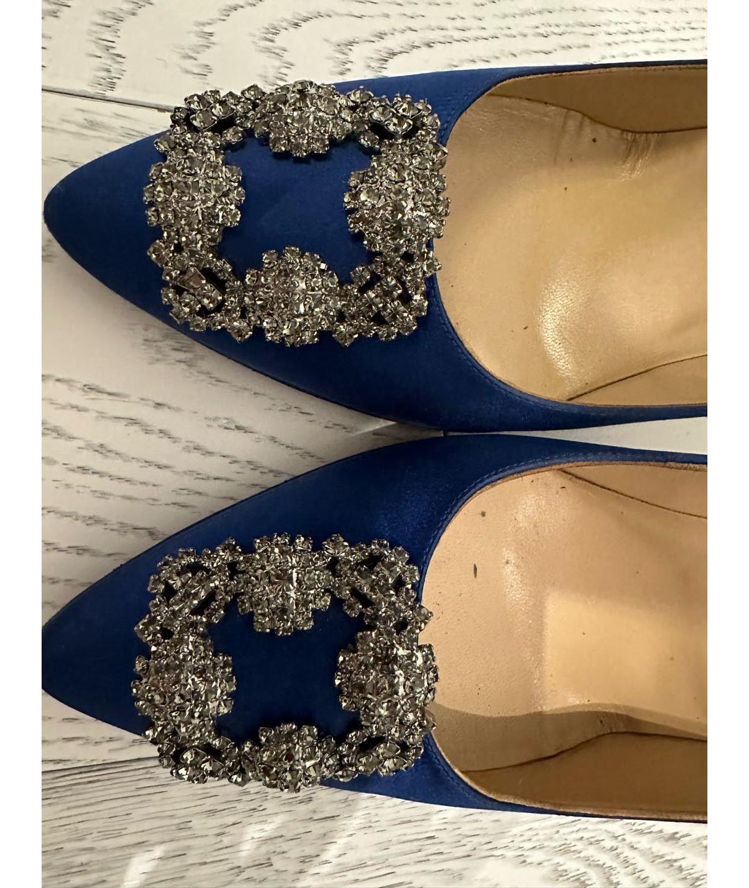 MANOLO BLAHNIK Темно-синие текстильные туфли, фото 4
