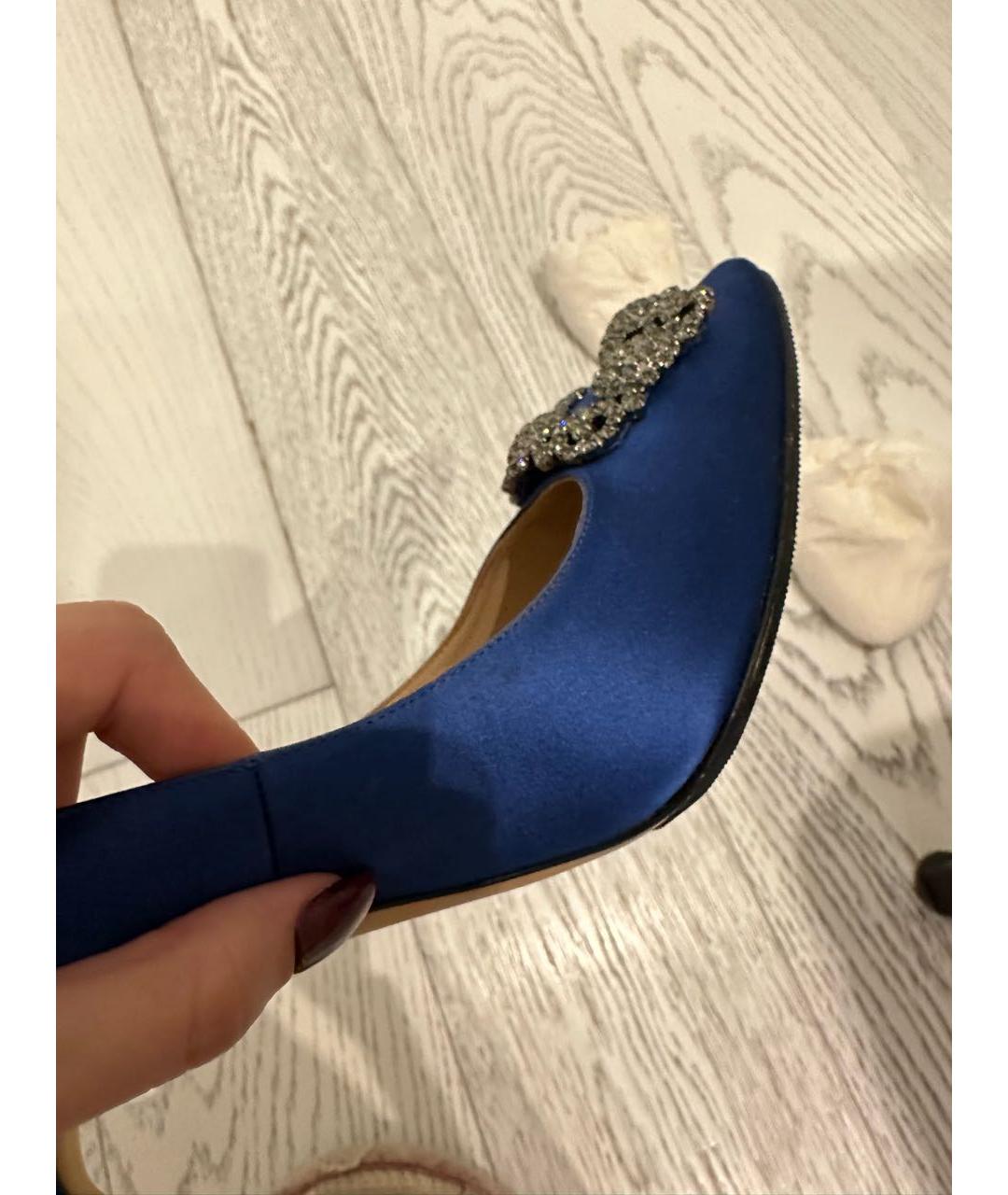 MANOLO BLAHNIK Темно-синие текстильные туфли, фото 8
