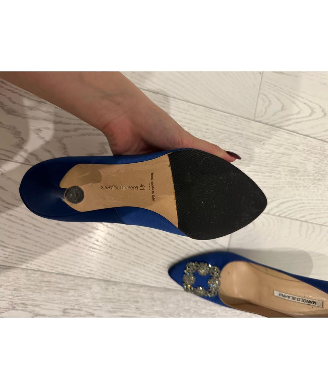 MANOLO BLAHNIK Темно-синие текстильные туфли, фото 5