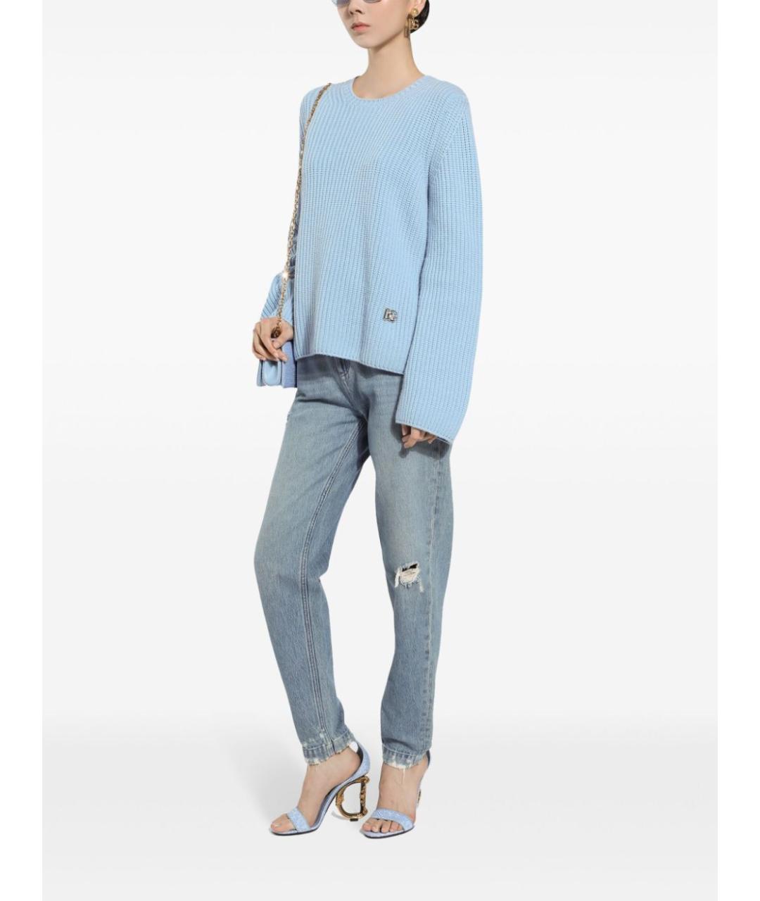 DOLCE&GABBANA Голубые хлопковые прямые брюки, фото 4
