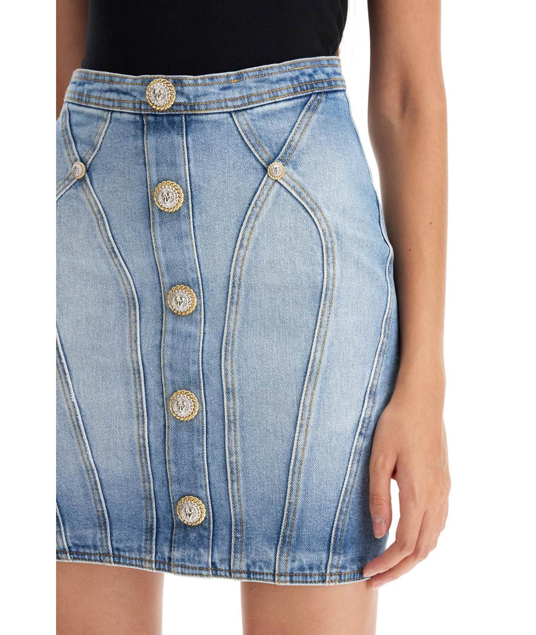 BALMAIN Синяя хлопковая юбка мини, фото 4