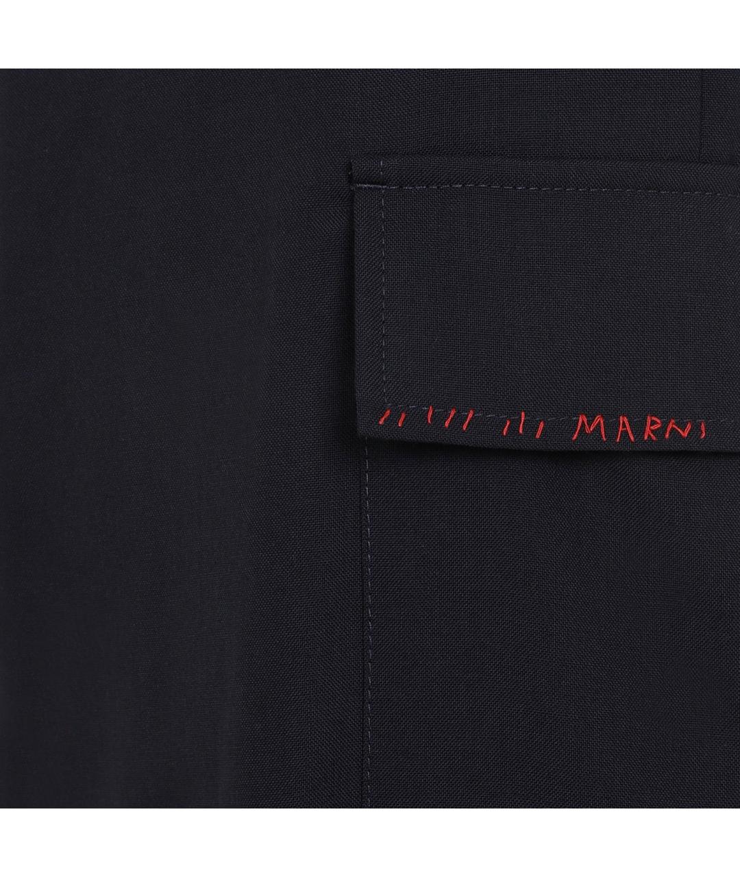 MARNI Темно-синие шерстяные повседневные брюки, фото 4