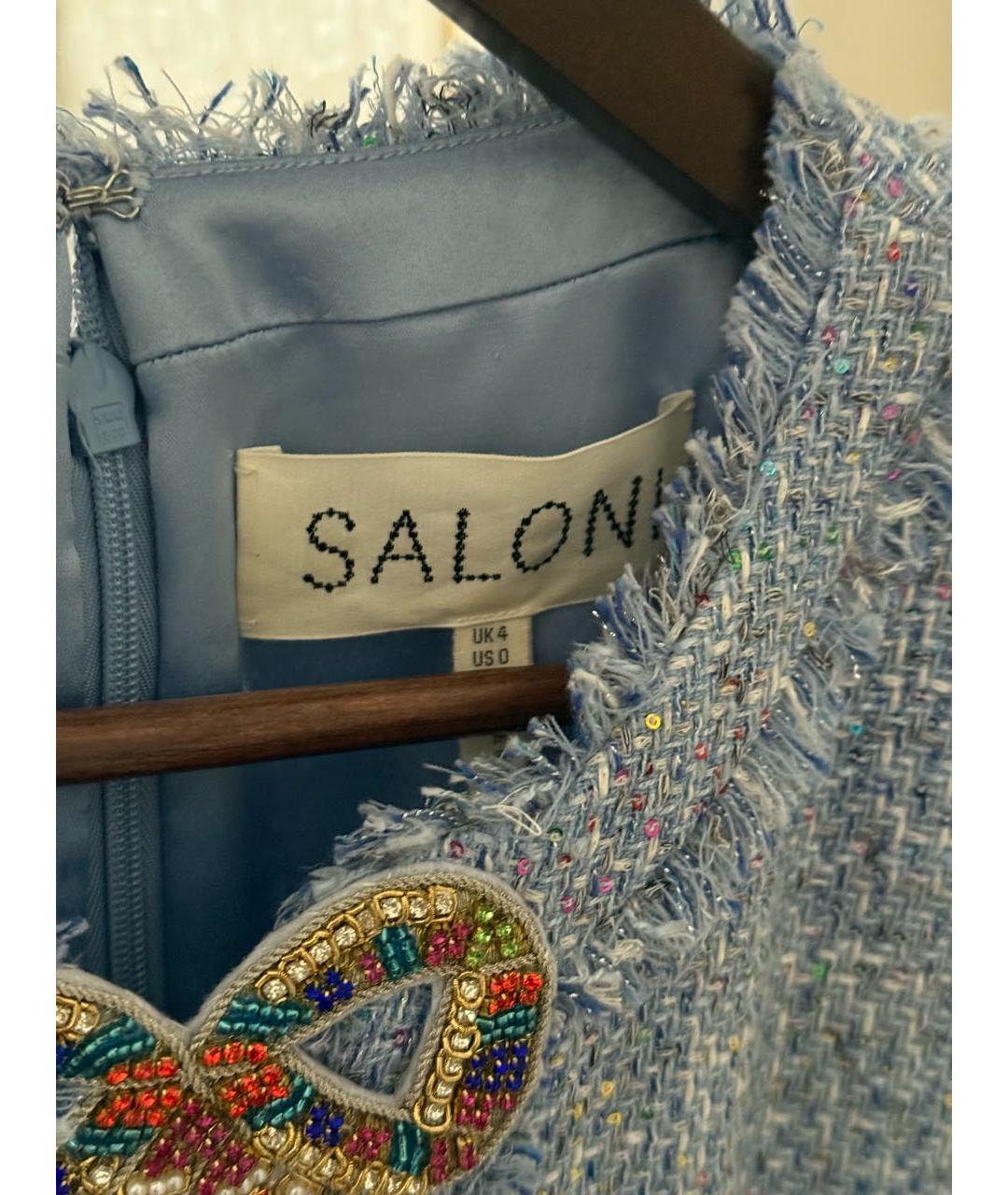 SALONI Голубое твидовое коктейльное платье, фото 5